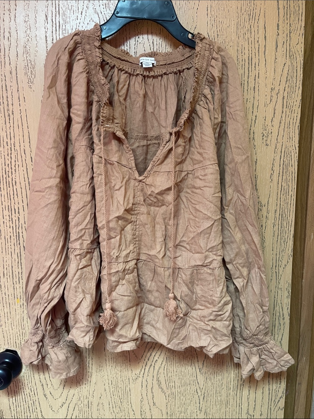 American Eagle Outfitters Taupe Peasant Blouse